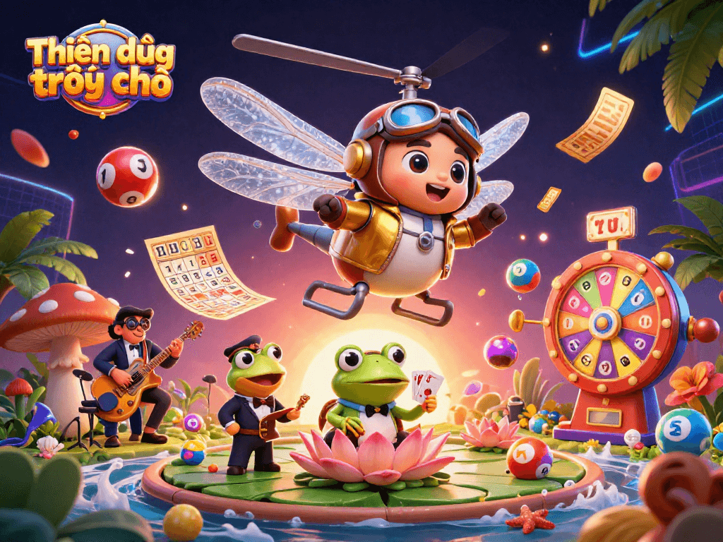 Engage with Thiên đường trò chơi in this vibrant 3D illustration showcasing a lively casino scene.