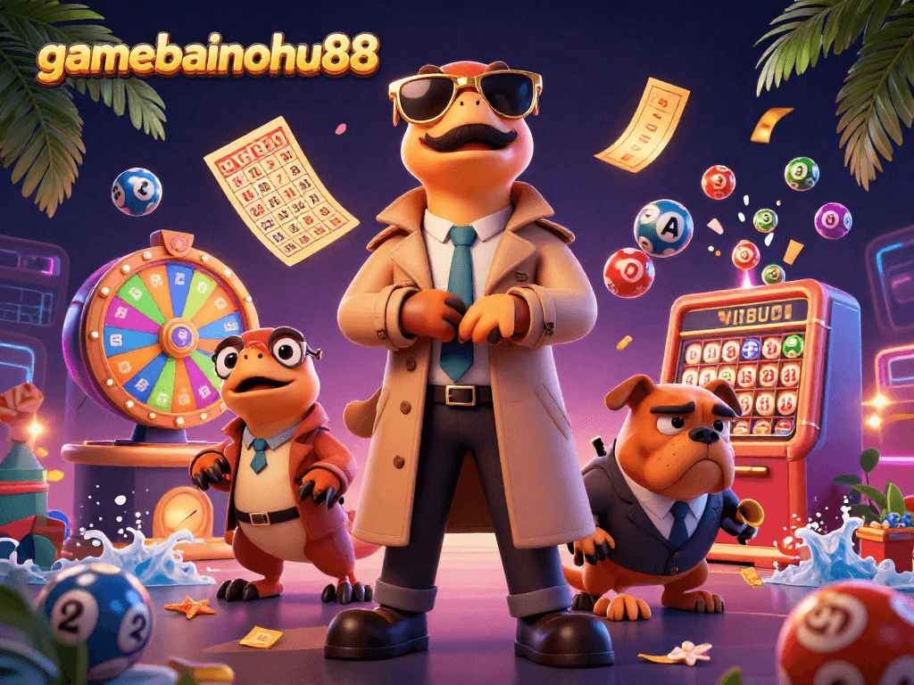 Engage in thrilling lottery fun with gamebainohu88, witnessing cartoon raptors at a casino adventure.