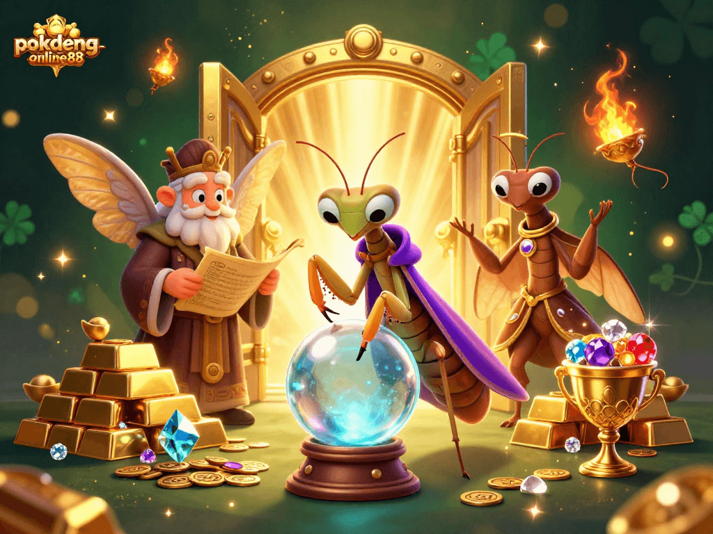 Experience the thrill of gaming with pokdeng-online88 in this vibrant casino-inspired illustration!