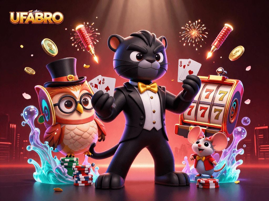 UFABRO offers thrilling online gambling with vibrant characters, slot games, and dynamic casino elements.