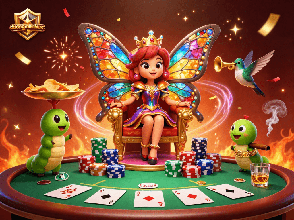 Play duongmatchuoc online at a vibrant casino scene with a colorful butterfly queen.
