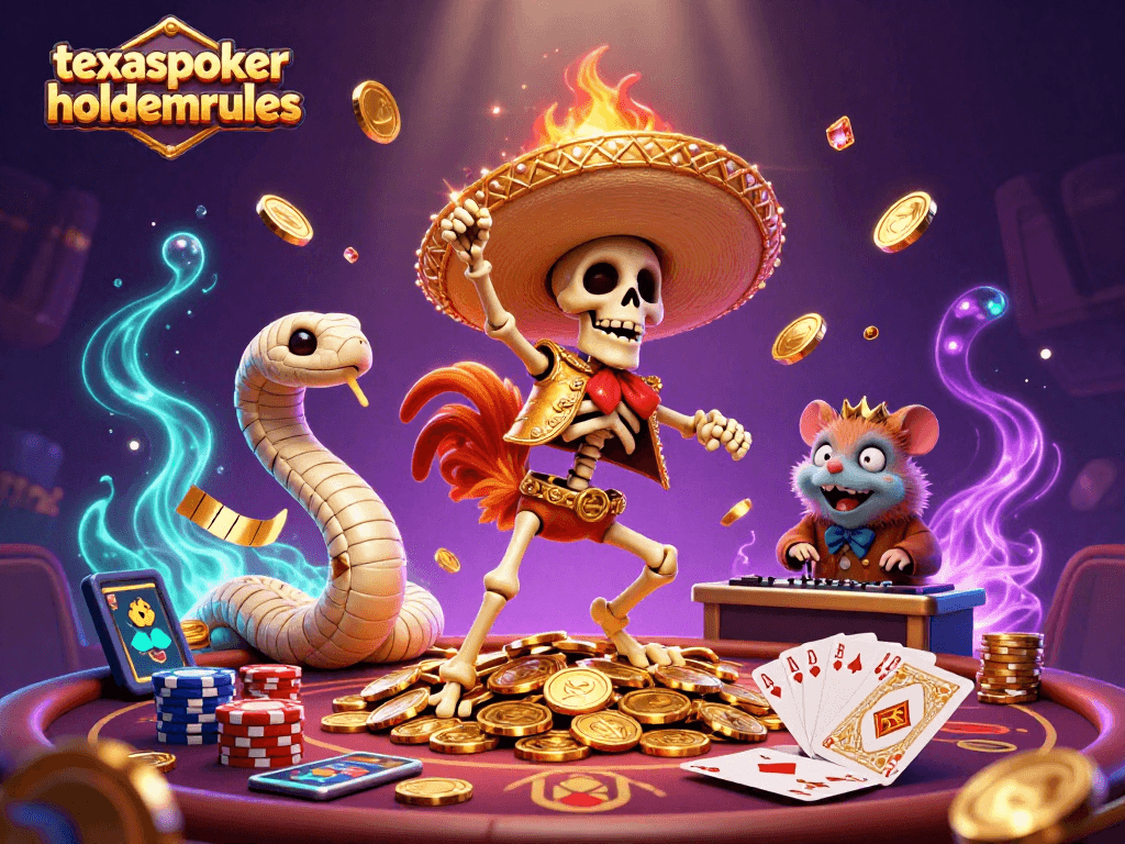 Celebrating wins with texaspokerholdemrules characters, showcasing card hands and poker chips.