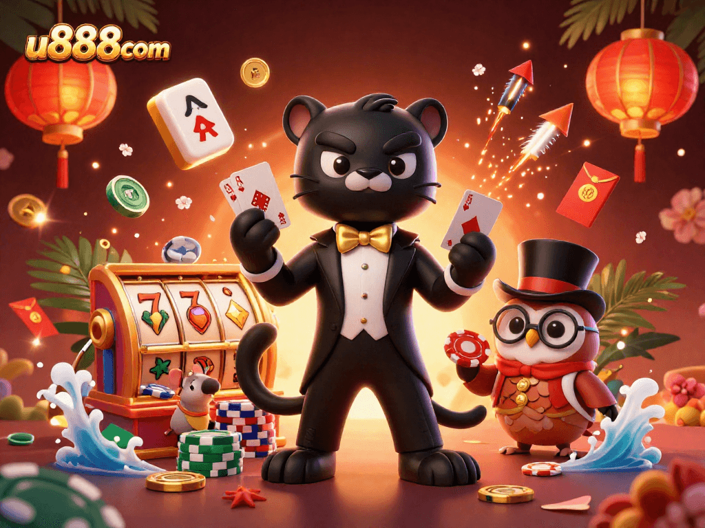 Experience thrilling gameplay at u888com with vibrant casino characters and elements.