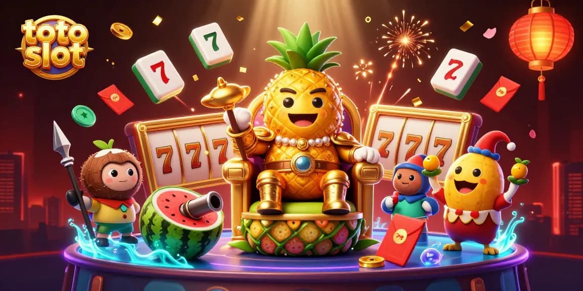 Permainan toto slot dengan raja nanas emas dan elemen kasino yang menyenangkan.