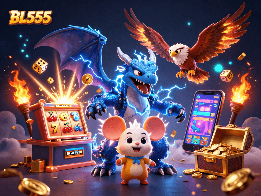 Spin and win at BL555 with electrifying games and dynamic jackpots in a vibrant casino scene.