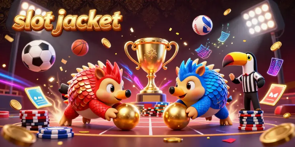 Memperoleh slot jackpot dengan pangolin rival bermain dadu dan menumpahkan koin emas di kasino.