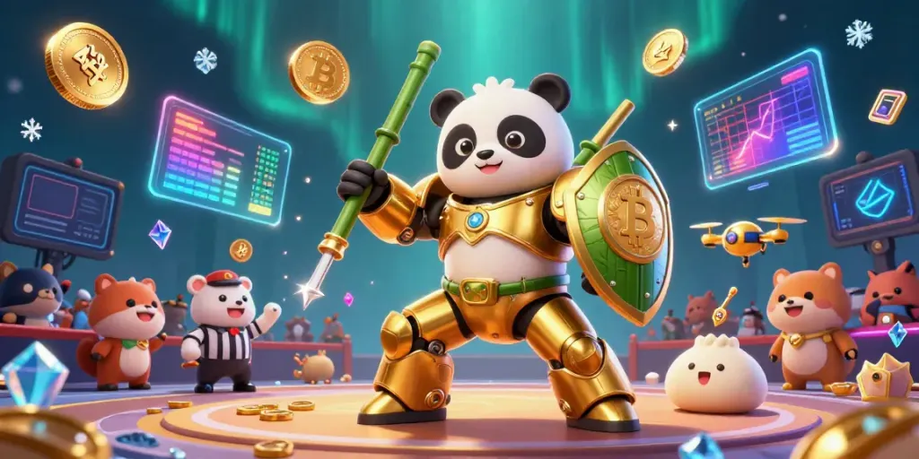 Engage in the vibrant 44jl casino battle scene with animated characters and cryptocurrency elements.