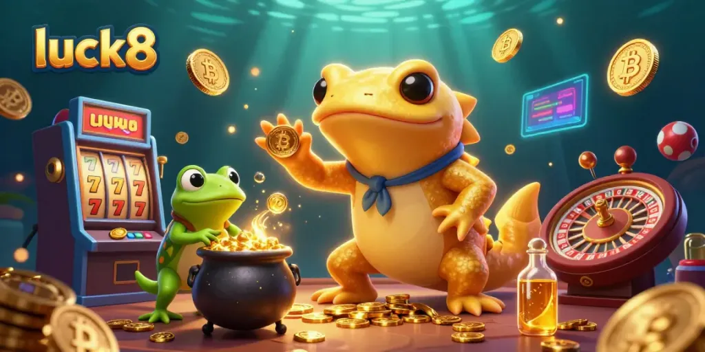 Engage with luck8's vibrant casino scene showcasing alchemists and digital tokens.