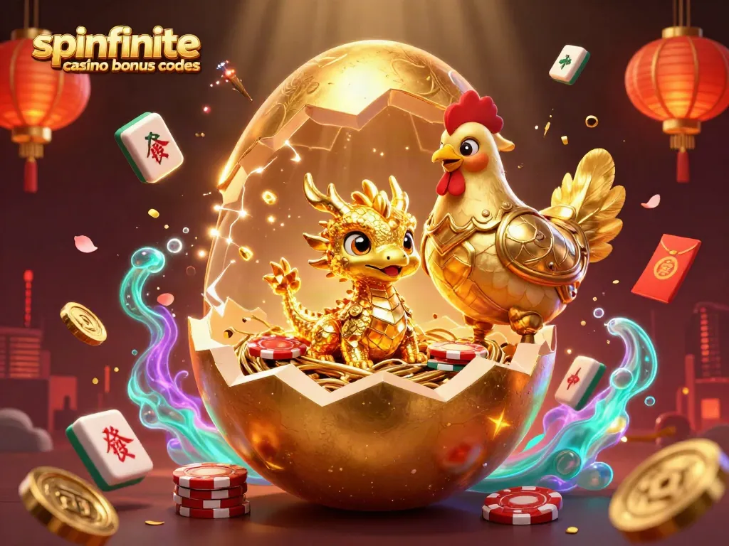 Reveal spinfinite casino bonus codes with golden dragon and poker chips in vivid scene