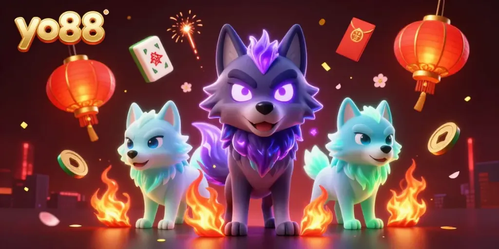 Engage in thrilling gameplay at yo88, featuring ghostly wolves and festive gaming elements.