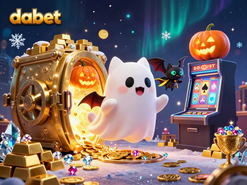 Dabet enhances your gaming with a lively ghost cat and treasures in a vibrant casino scene.