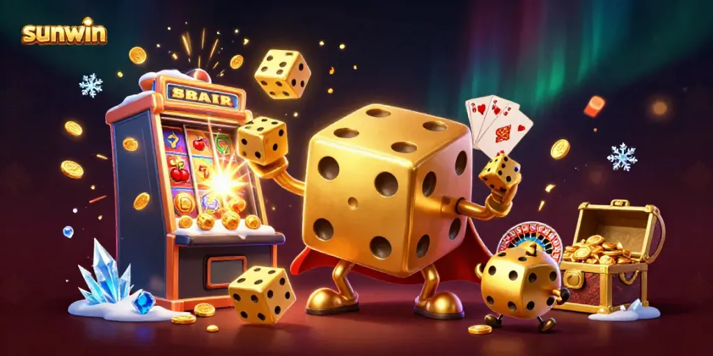 Experience thrilling gameplay at sunwin with vibrant golden dice and slot machines