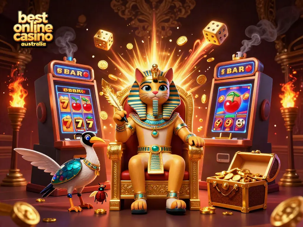 Experience excitement at the best online casino Australia with a dynamic 3D illustration of themed characters and vibrant gameplay.