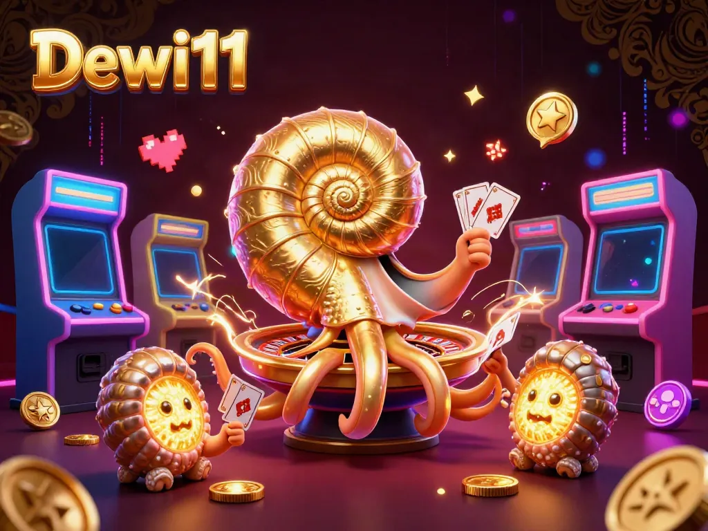 Permainan seru di DEWI111 dengan nautilus raksasa dan mesin slot berkilau, siap untuk menang.