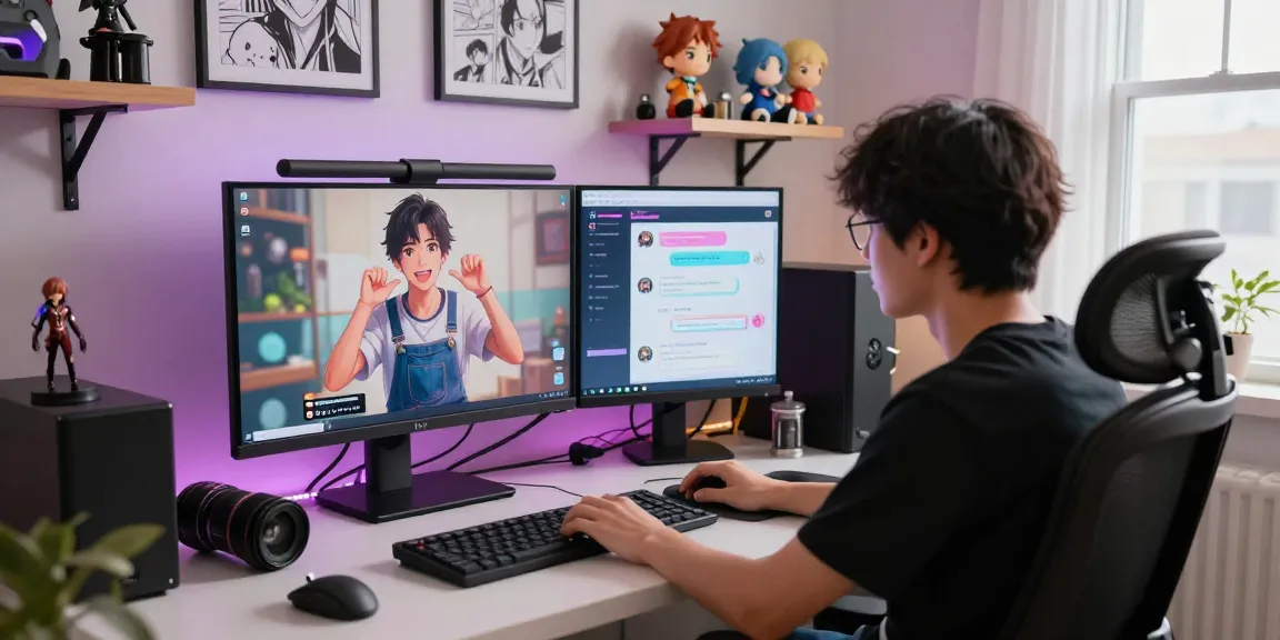 Engaging scene of a user in a hentai AI chat, showcasing an animated character interaction and vibrant workspace.