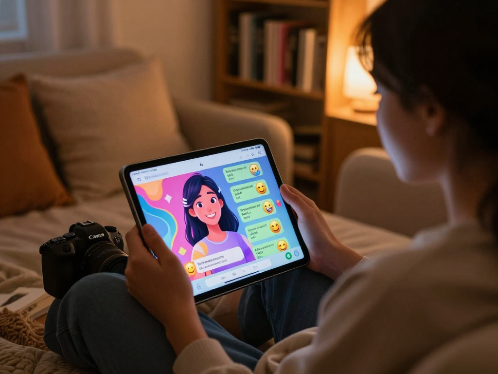 Engaging ai chat porn interaction showcasing user and digital companion in cozy setting.