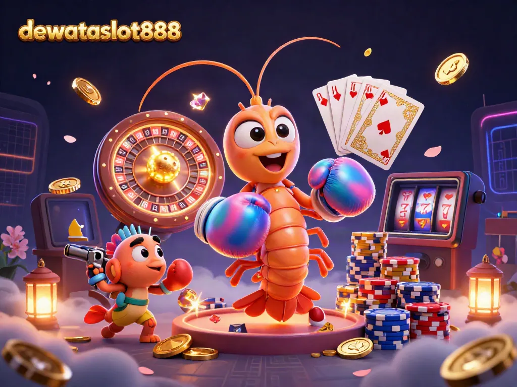 Permainan menyenangkan di dewataslot888 dengan karakter kartun 3D yang hidup dan banyak elemen kasino.