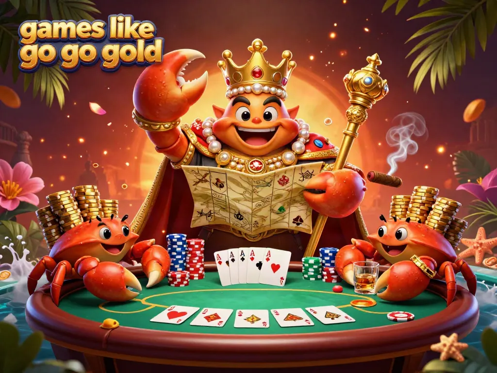 Play exciting games like go go gold featuring a golden crab emperor and vibrant casino elements.
