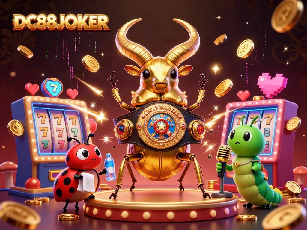 Engage with DC88JOKER's thrilling atmosphere featuring vibrant slot machines and dynamic characters.