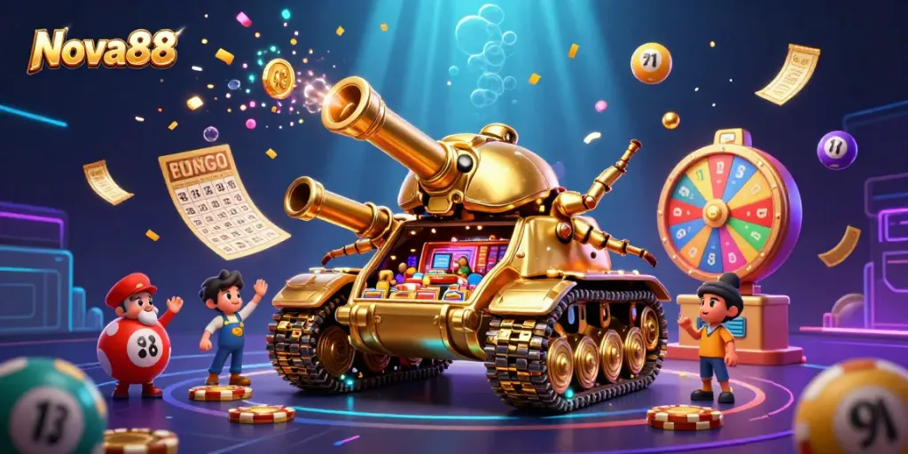 Nova88 menghadirkan pengalaman pertaruhan unik dengan kasino mini dalam tank keemasan.