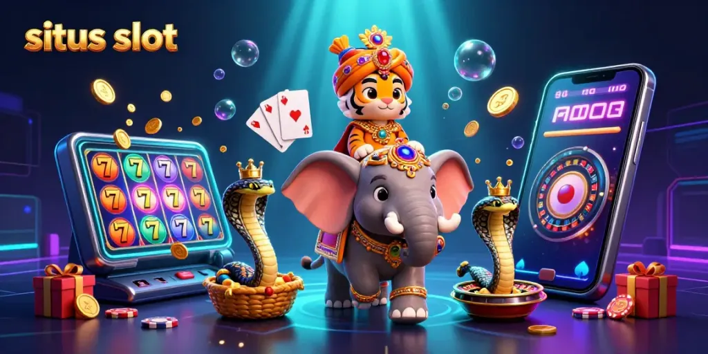Gambarkan situs slot dengan harimau maharaja dan elemen permainan slot yang menarik.