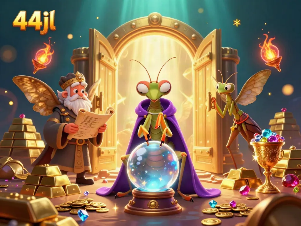 Engage with 44jl's mystical gambling illustrations showcasing fortune tellers and riches.