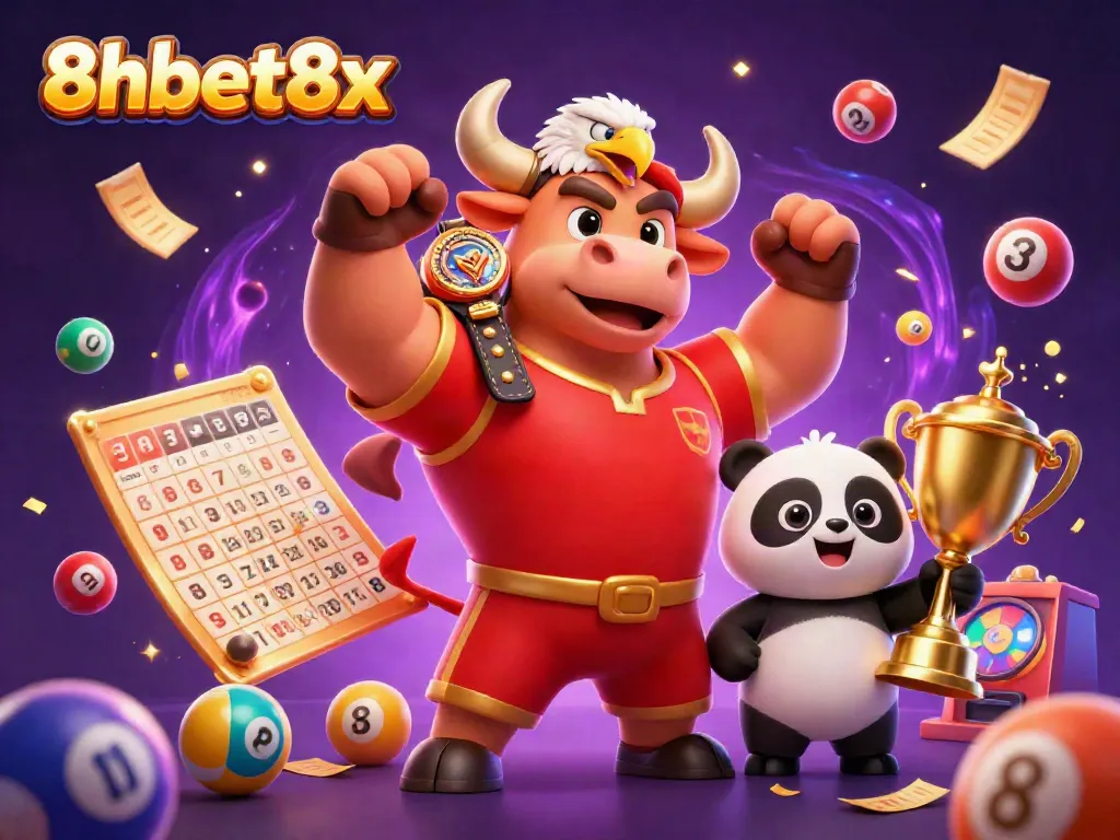 Experience the excitement with 8xbet8x as characters celebrate big wins amidst colorful casino elements.