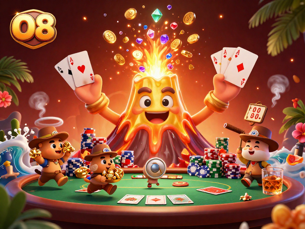 Win big at O8 with a golden volcano erupting treasures and thrilling poker action!