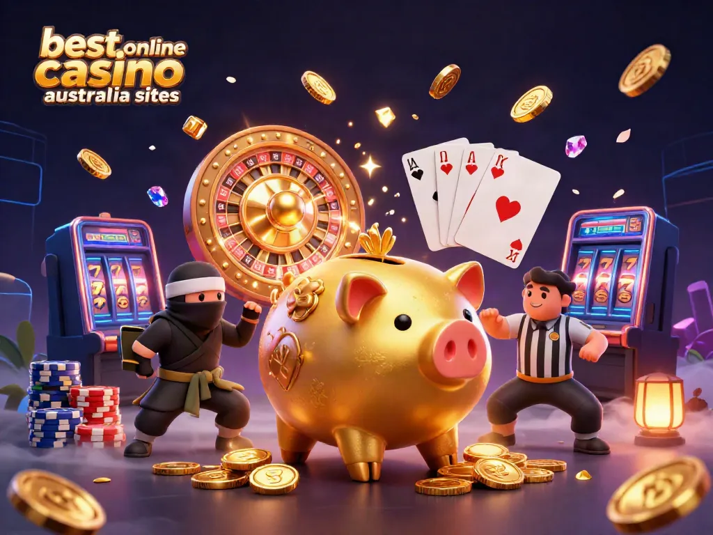 Engaging 3D illustration depicting the best online casino Australia sites with vibrant gaming elements.
