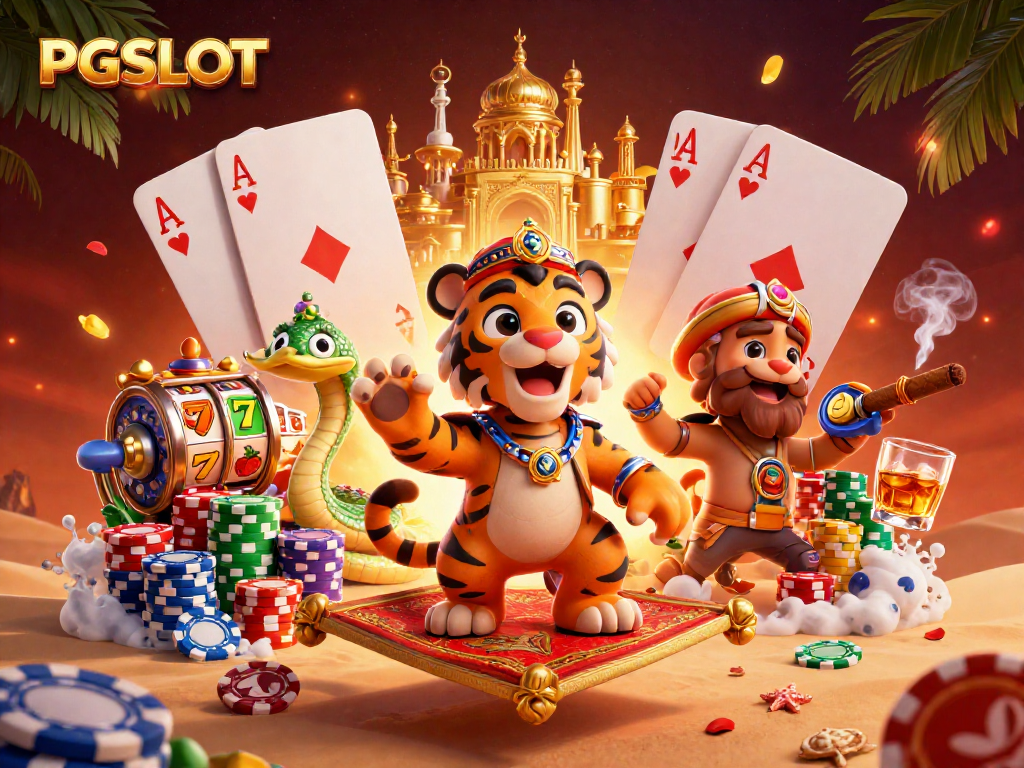 Spin the reels with PGSLOT and win big; featuring vibrant 3D casino elements!