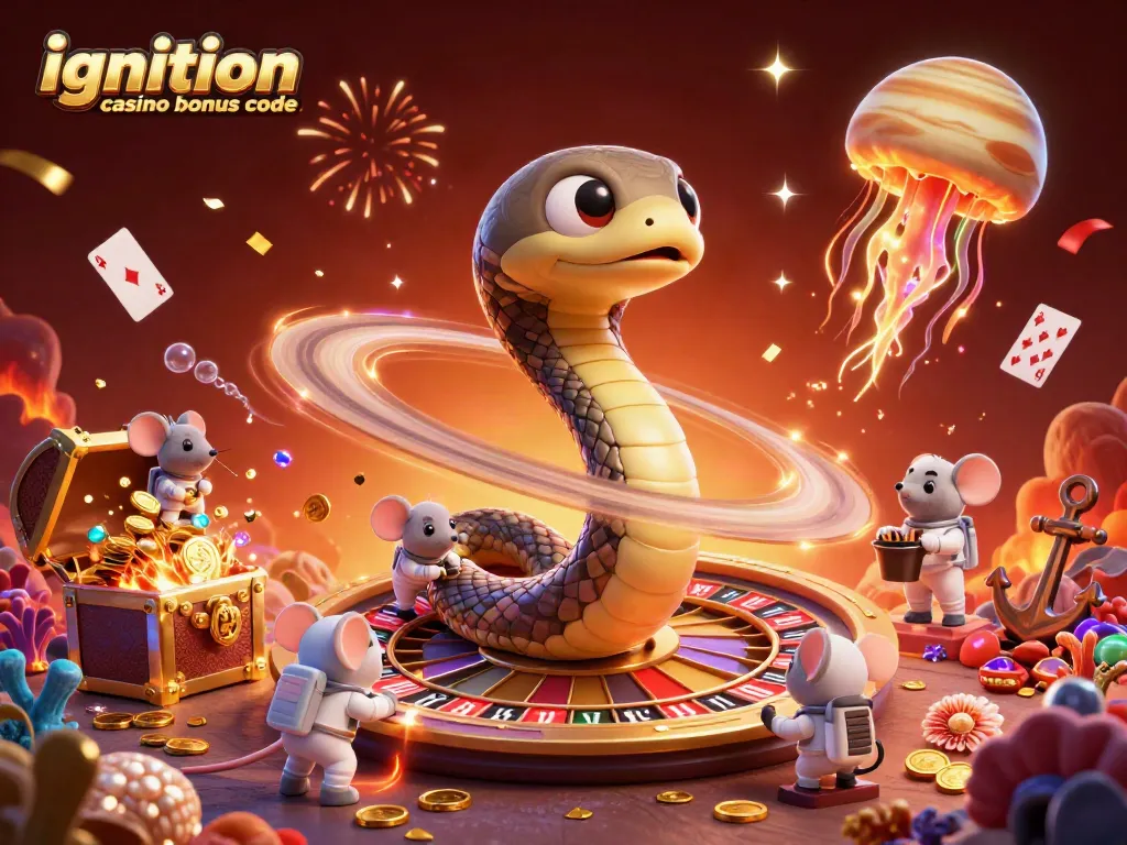 Place bets with the ignition casino bonus code on a vibrant cosmic casino scene filled with fun elements.
