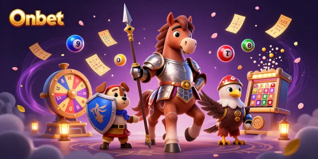 Join the excitement onbet with a knight, puppy, and falcon amidst thrilling lottery elements.