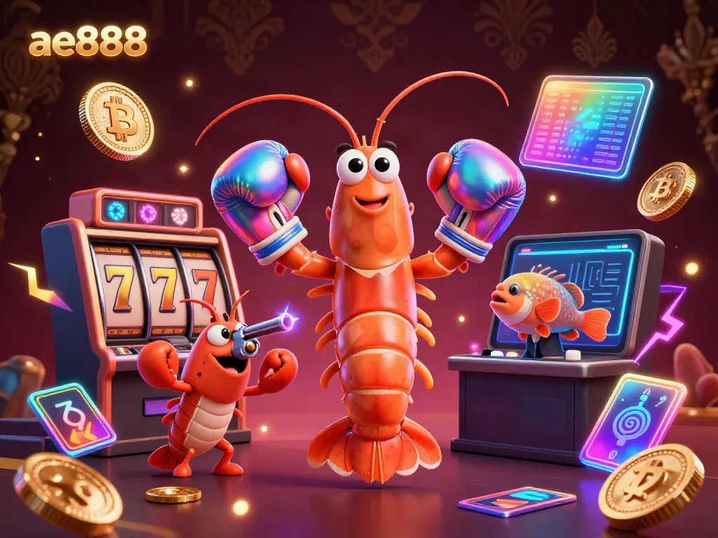 Join the action at ae888 casino with a vibrant scene featuring a mantis shrimp and crypto elements.