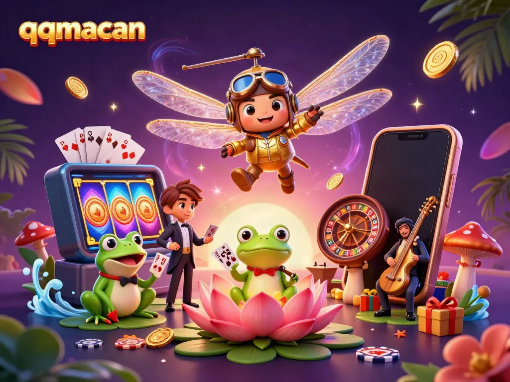 Experience thrilling gameplay at qqmacan with a vibrant casino scene featuring unique characters and playful game elements.