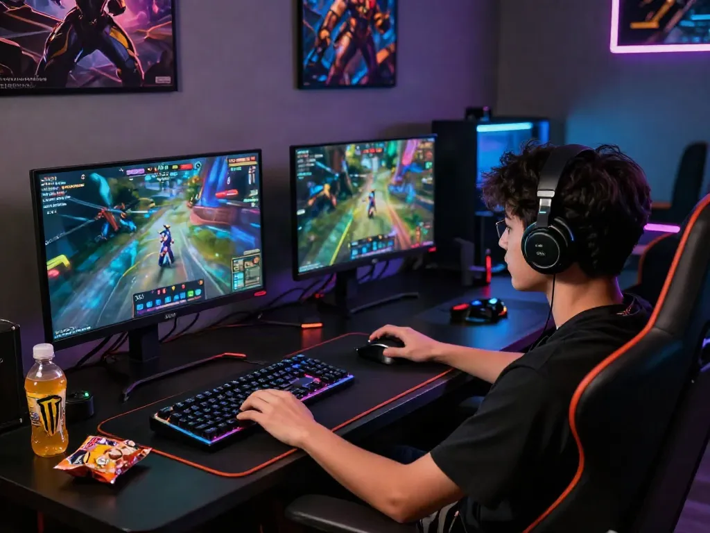 Player immersively engaging in qqmacan game with vibrant visuals and gaming gear.