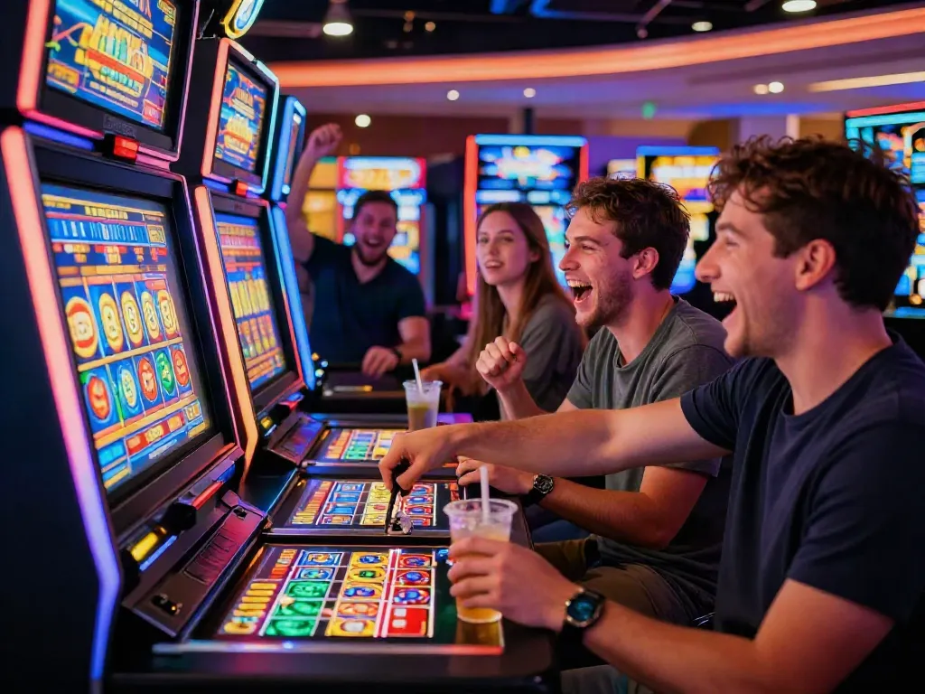 Players engaging with slot gacor machines in a lively casino setting.