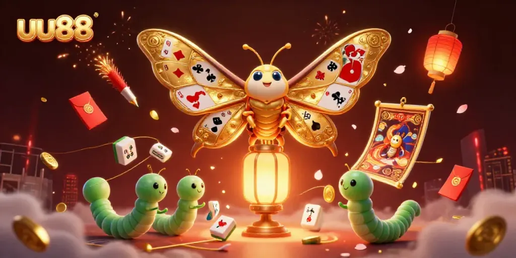 Engage with captivating uu88 casino scenes featuring an atlas moth and vibrant gaming elements in 3D art.