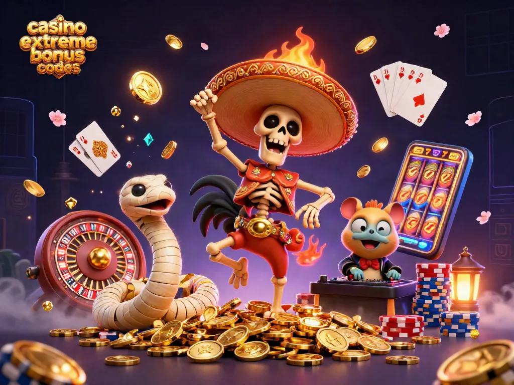 Experience the excitement with casino extreme bonus codes in this vibrant 3D casino scene.