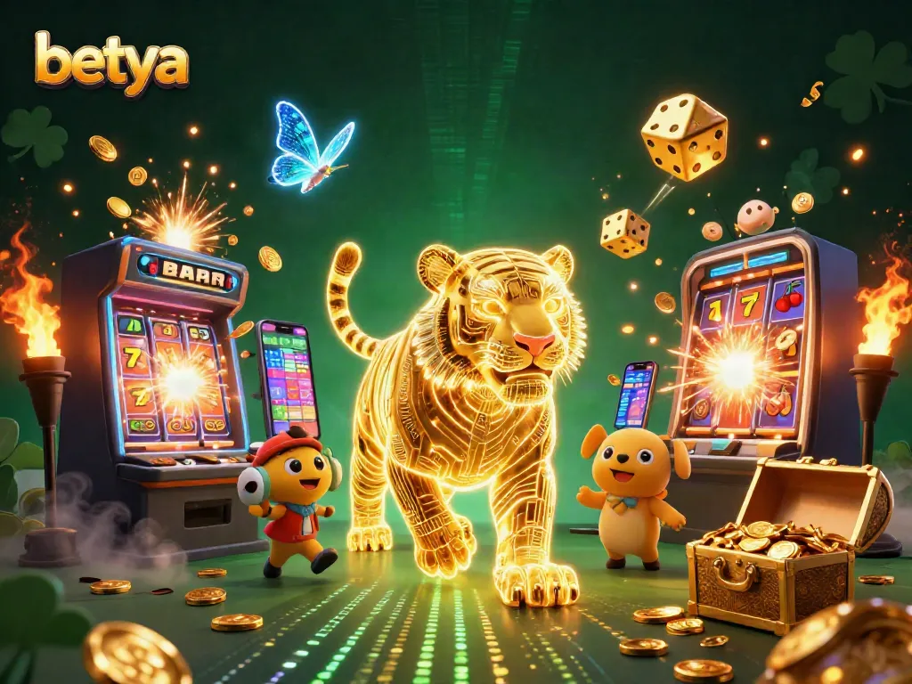 Betya players enjoy a vibrant 3D casino experience with neon elements and jackpots.