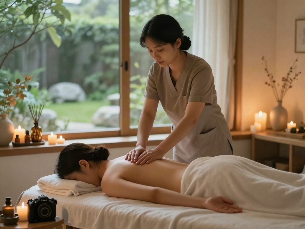 안양출장안마 massage therapy session set in a serene home environment with soothing ambiance.