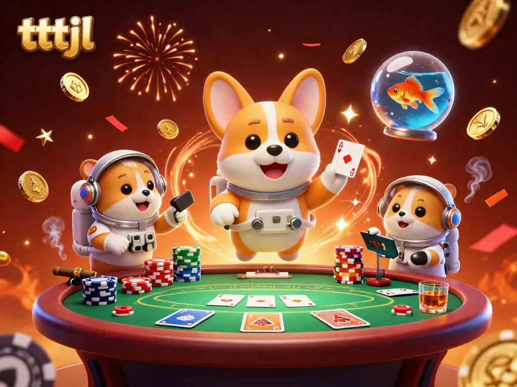 tttjl online casino illustration featuring playful characters in a space-themed gaming environment
