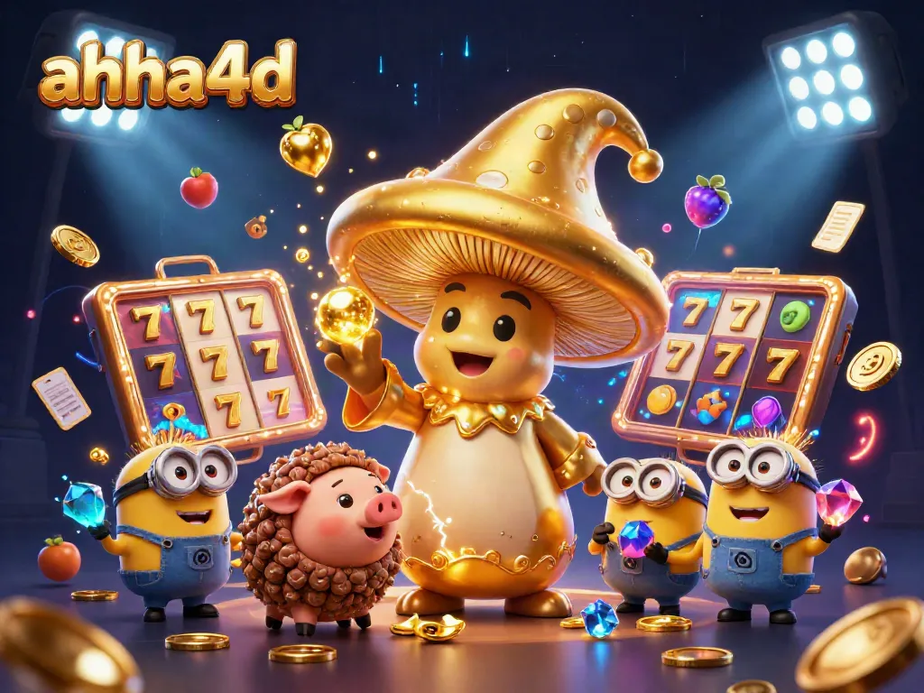 Engage with ahha4d's vibrant slot experience, featuring a wizard, treasure, and dynamic casino elements.