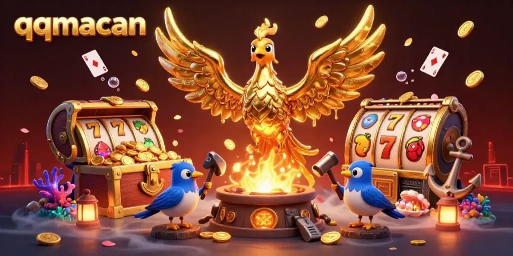 Win big on qqmacan's vibrant gaming platform with dynamic characters and casino symbols.
