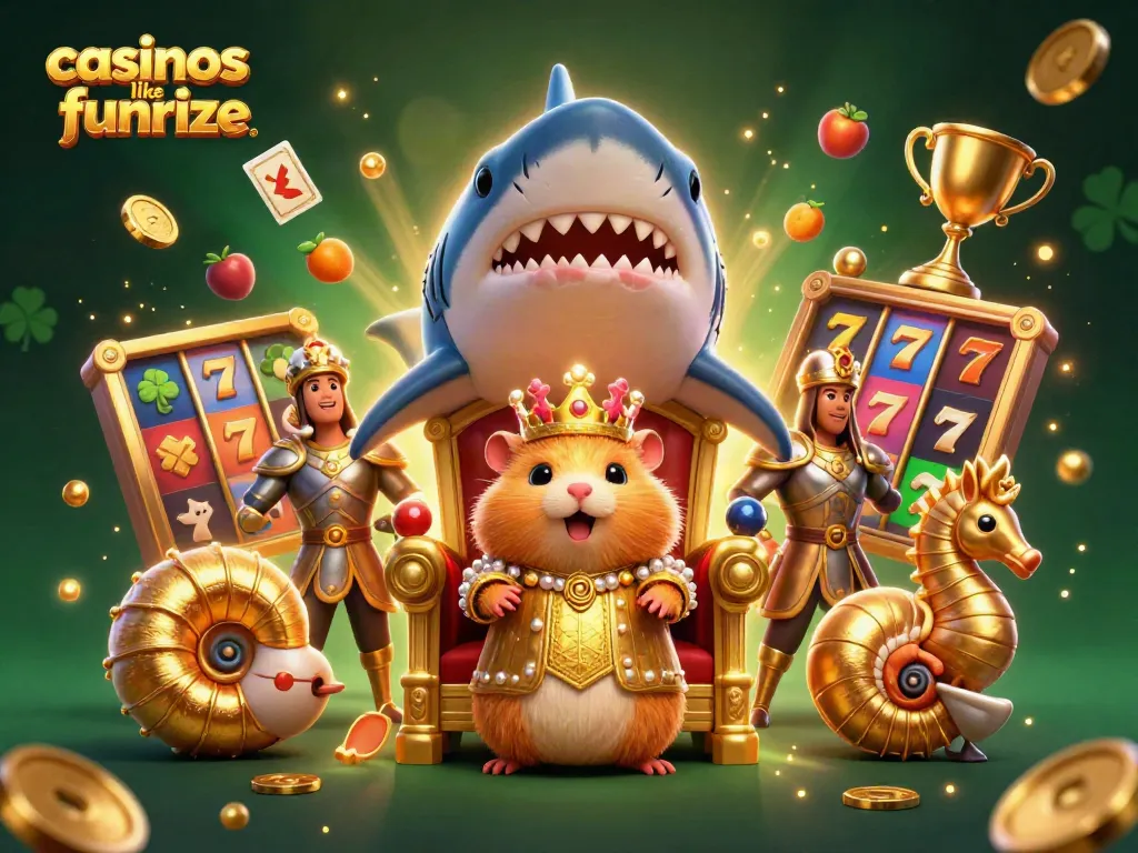 Play slots at casinos like funrize with a thrilling scene of a hamster king and jackpot elements.
