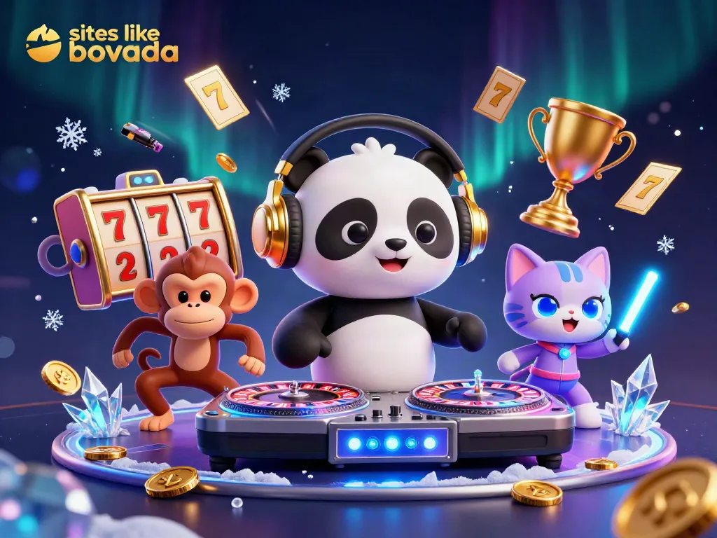 Engaging 3D casino scene with characters celebrating while exploring sites like Bovada.
