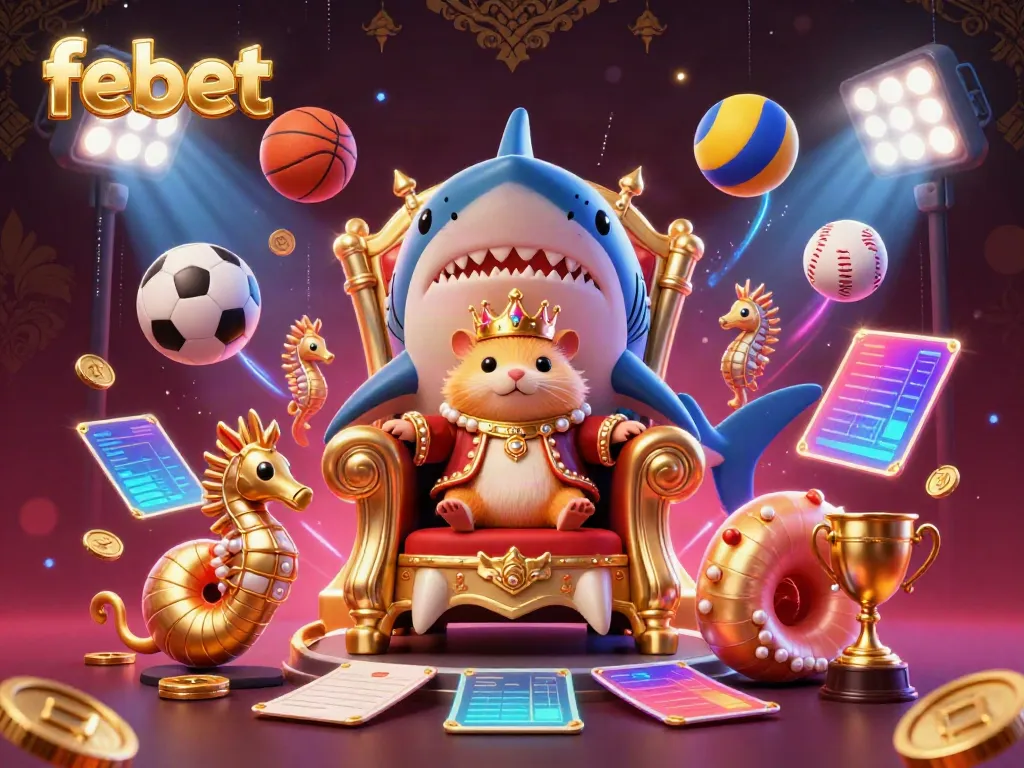 Experience the excitement of betting with febet's vibrant 3D illustration showcasing casino sports elements.