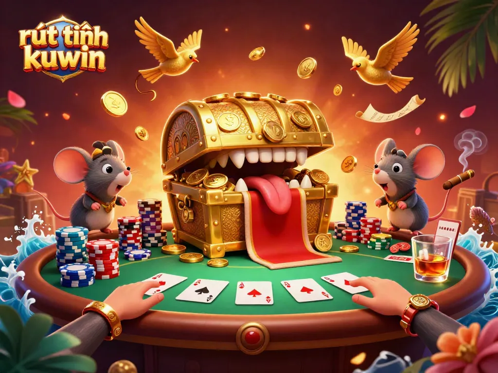 Engage in rút tiền kuwin with vibrant casino elements, showcasing winning poker strategies and rewards.