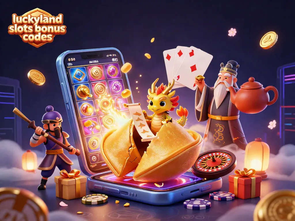 Engage with luckyland slots bonus codes through this vibrant 3D casino scene filled with animated characters and gaming elements.