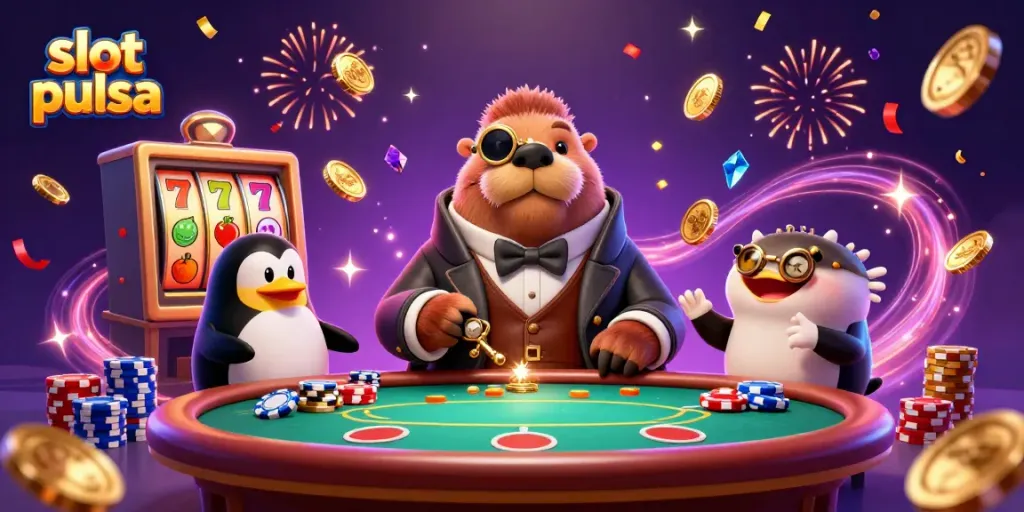 Experience the thrill of slot pulsa with a jolly walrus, sophisticated dealer, and intense bluffing!