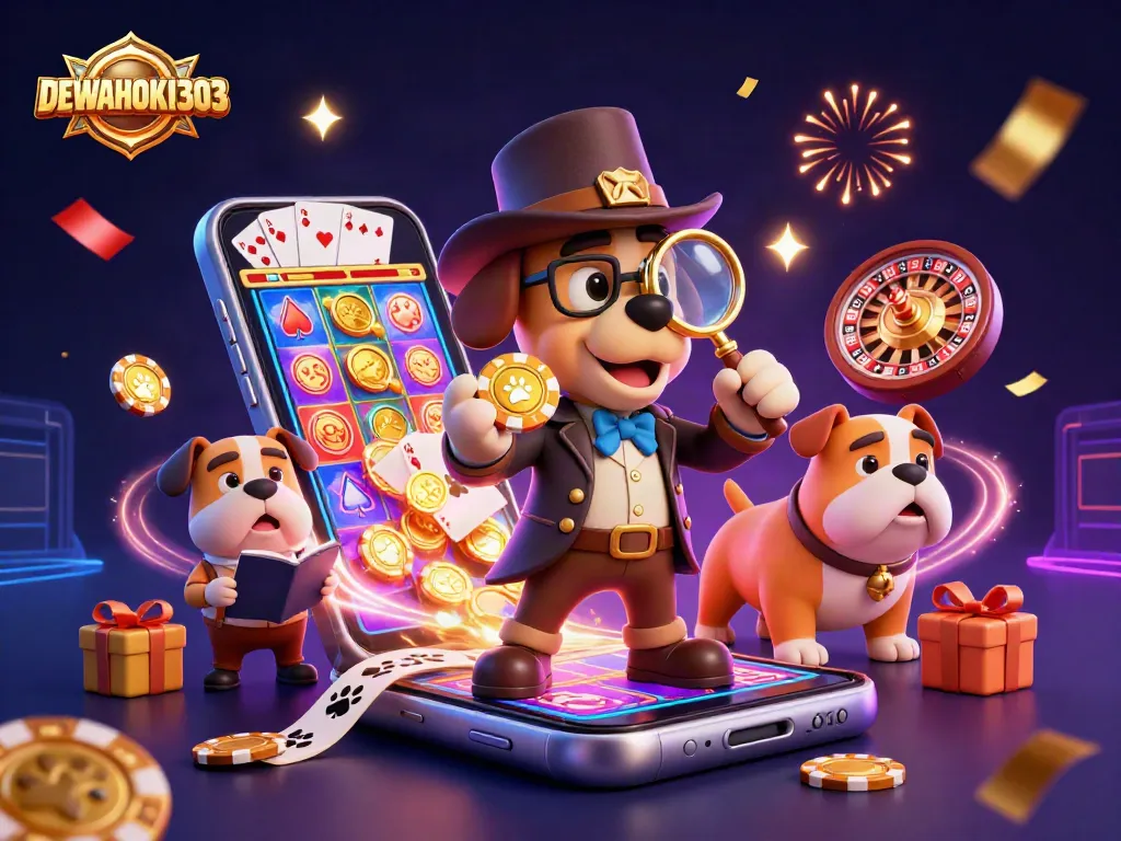 Permainan slot menarik di DEWAHOKI303 dengan detektif dan petunjuk kasino.